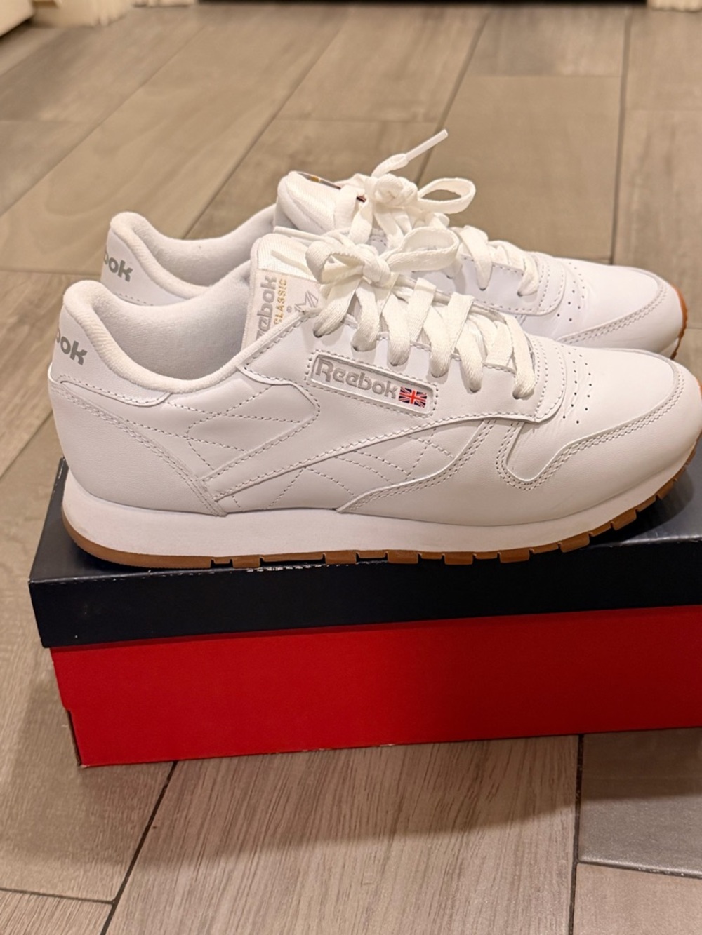 Reebok White Leather Sneakers with Gum Outsole